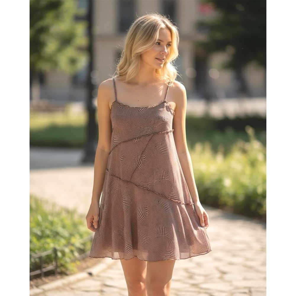 Urban Outfitters Checkered Mini Dress Adjustable Straps Lined Casual Size XS